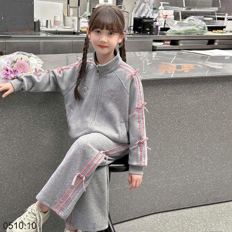 25HA0510.10 - BỘ THỂ THAO KÉO KHÓA ĐÍNH NƠ BÉ GÁI SIZE ĐẠI