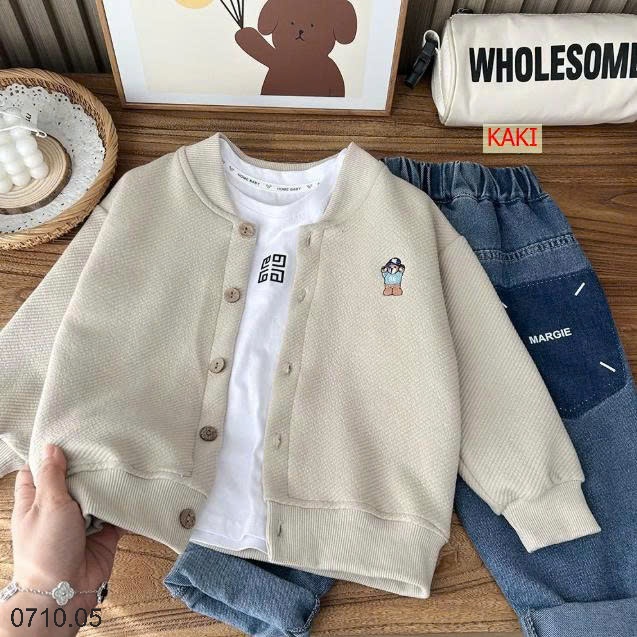 25HA0710.05 - ÁO KHOÁC CARDIGAN HÌNH GẤU HÀN QUỐC BÉ TRAI