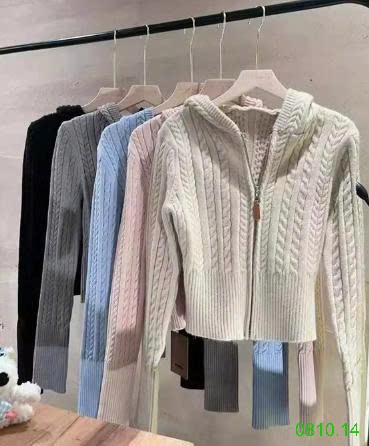 25HA0810.14 - ÁO CARDIGAN DỆT KIM CÓ MŨ TRÙM ĐẦU