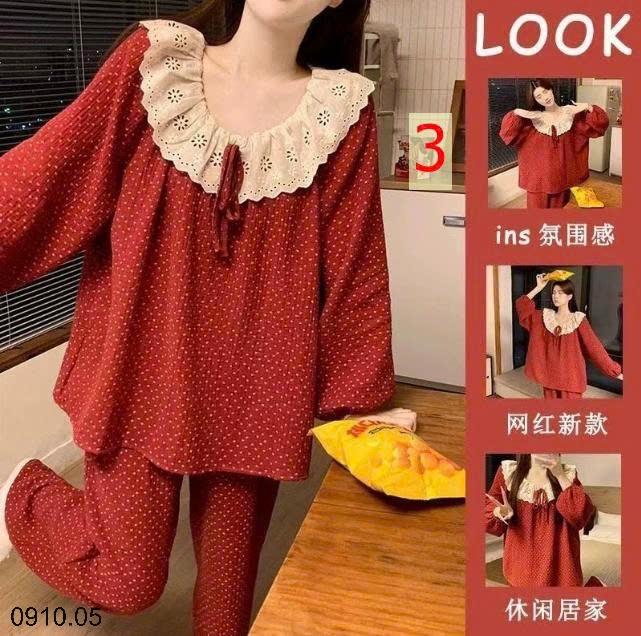 25HA0910.05 - BỘ NỮ MẶC NHÀ CỔ VIỀN BÈO