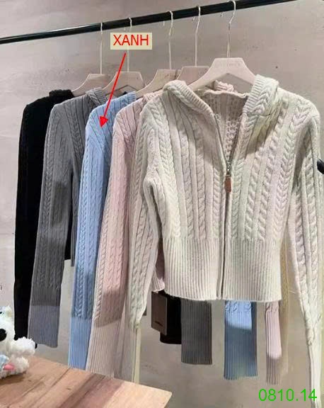 25HA0810.14 - ÁO CARDIGAN DỆT KIM CÓ MŨ TRÙM ĐẦU