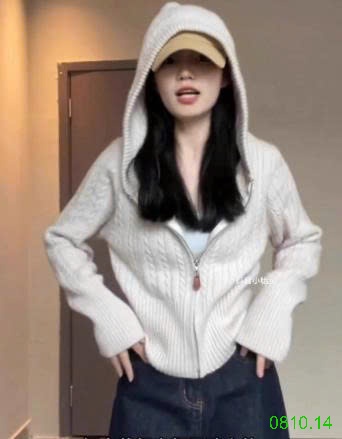 25HA0810.14 - ÁO CARDIGAN DỆT KIM CÓ MŨ TRÙM ĐẦU
