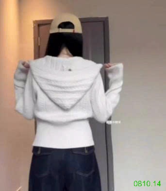 25HA0810.14 - ÁO CARDIGAN DỆT KIM CÓ MŨ TRÙM ĐẦU
