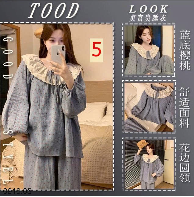 25HA0910.05 - BỘ NỮ MẶC NHÀ CỔ VIỀN BÈO