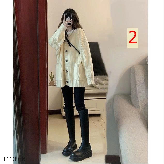 25HA1110.06 - ÁO LEN CARDIGAN CỔ V CHO NỮ