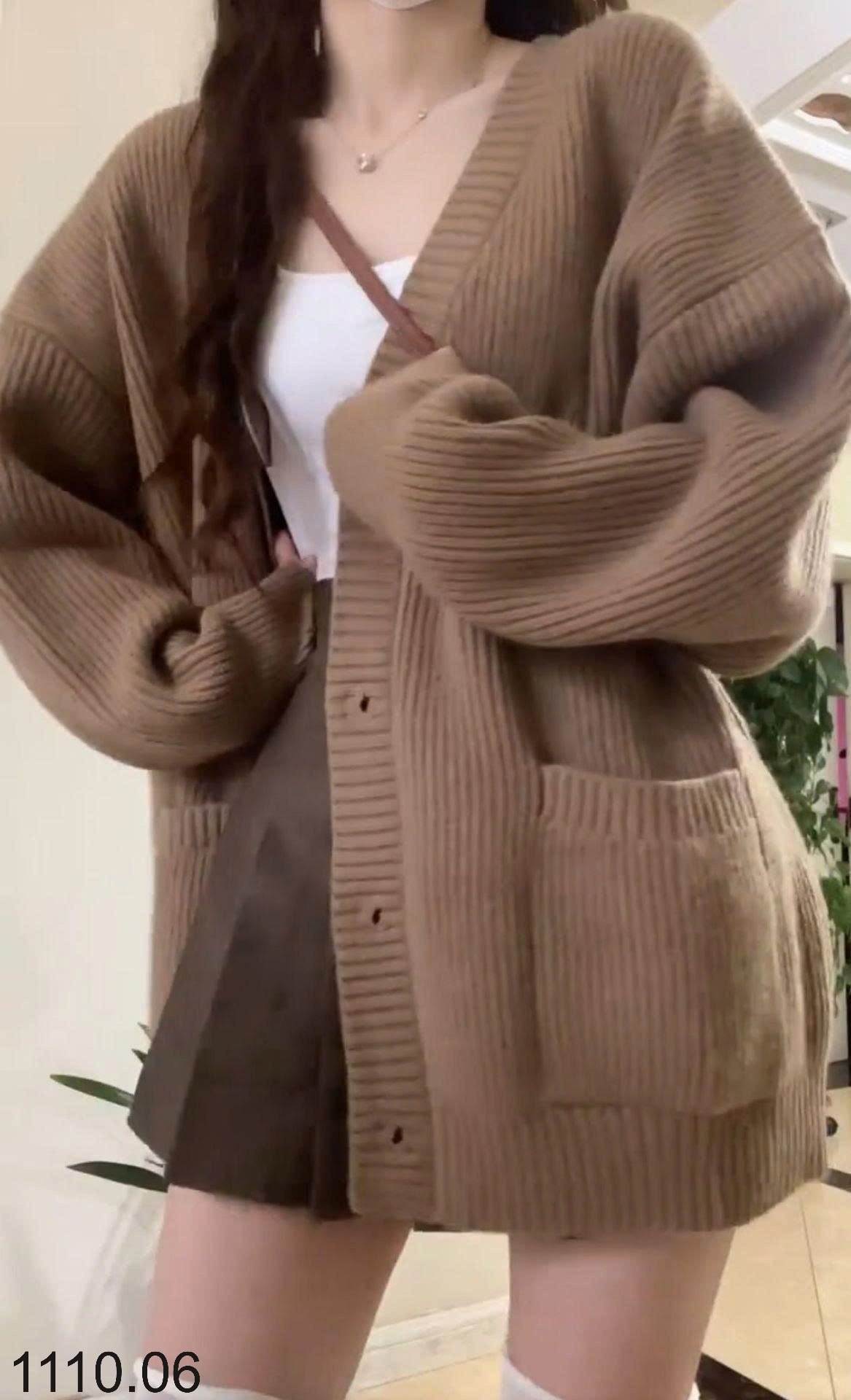 25HA1110.06 - ÁO LEN CARDIGAN CỔ V CHO NỮ