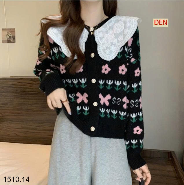25HA1510.14 - ÁO LEN HOA CỔ PHỐI REN SIÊU XINH
