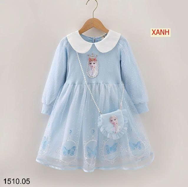 25HA1510.05 - VÁY BÉ GÁI ELSA FROZEN KÈM TÚI ĐIỆU ĐÀ