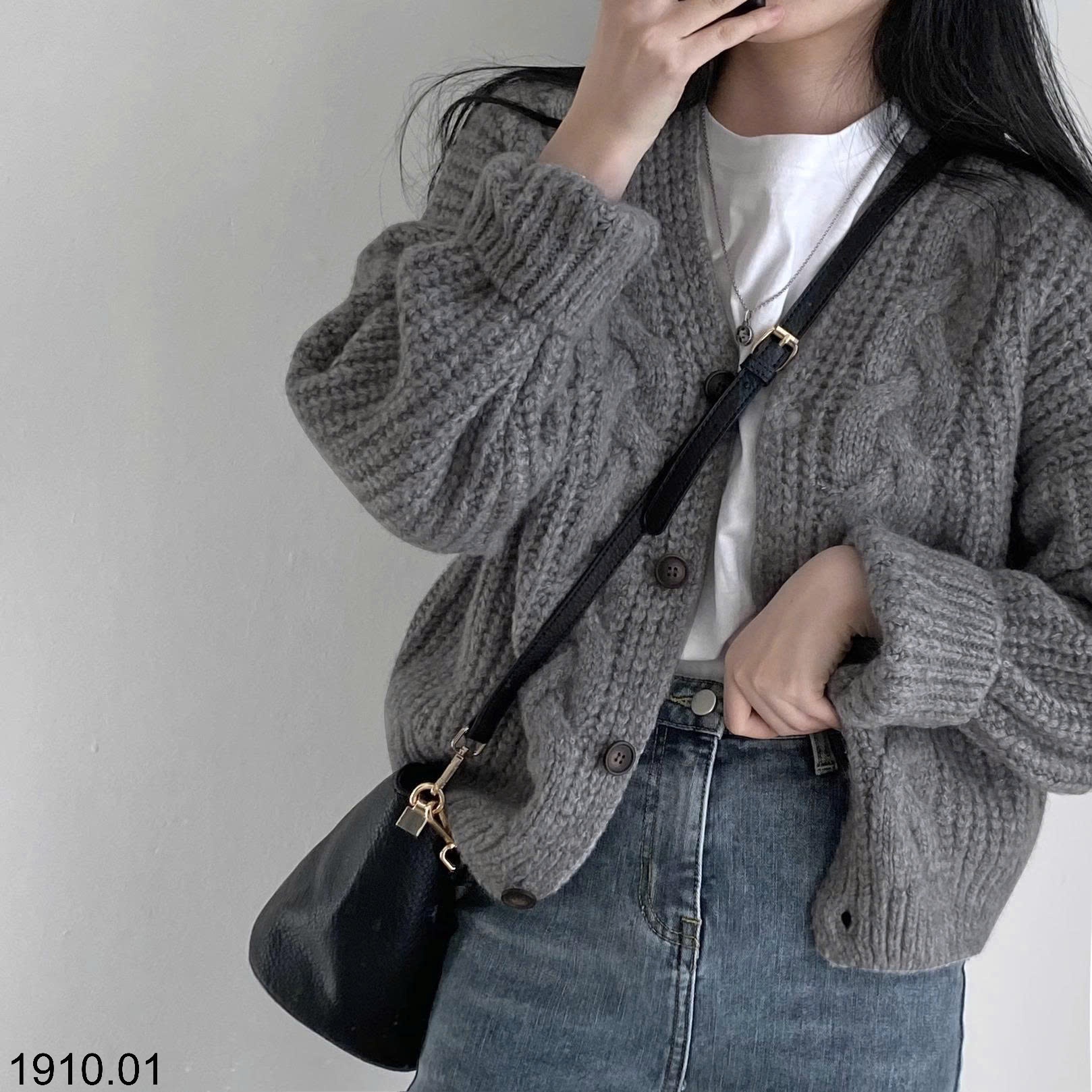 25HA1910.01 - ÁO LEN CARDIGAN KIỂU XOẮN