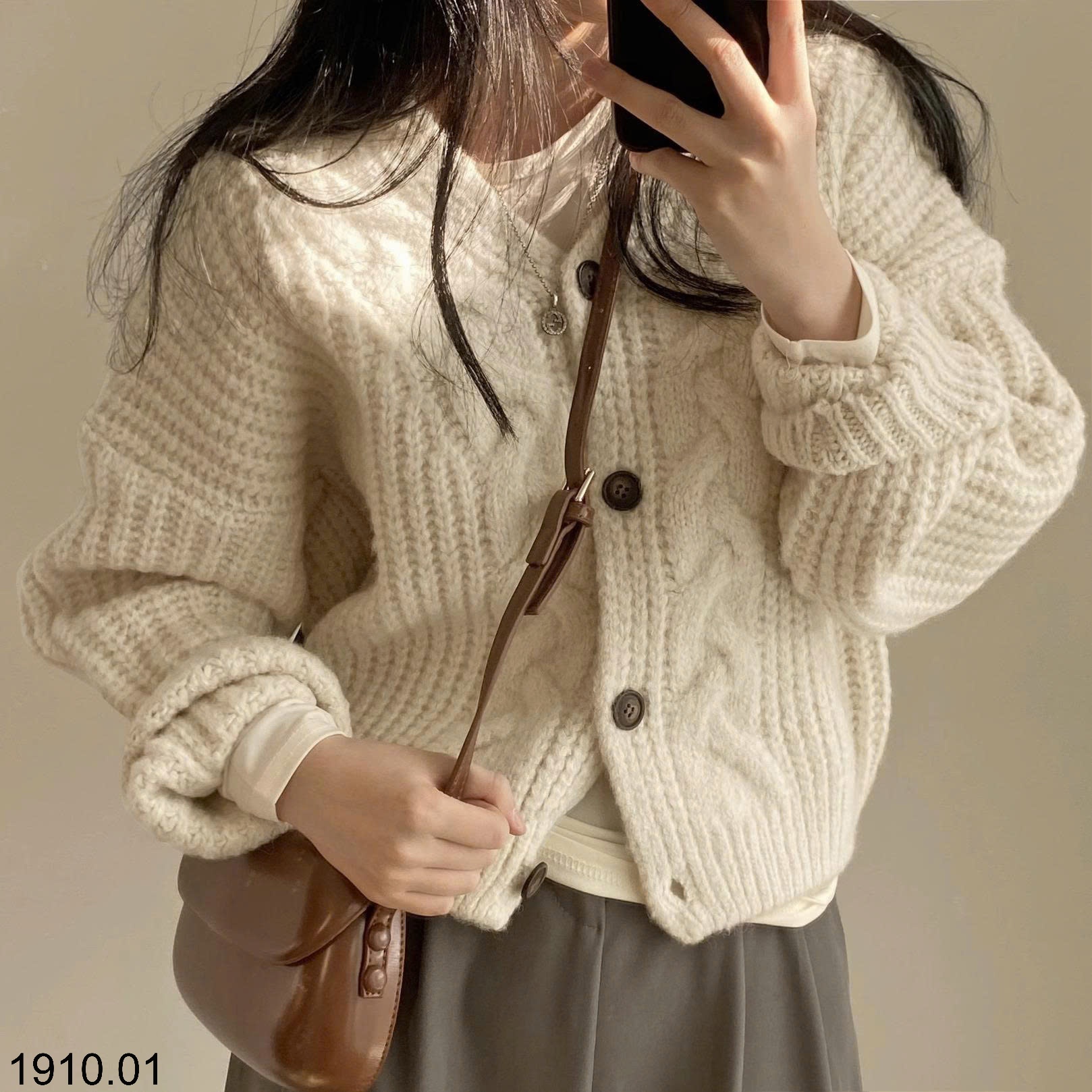 25HA1910.01 - ÁO LEN CARDIGAN KIỂU XOẮN