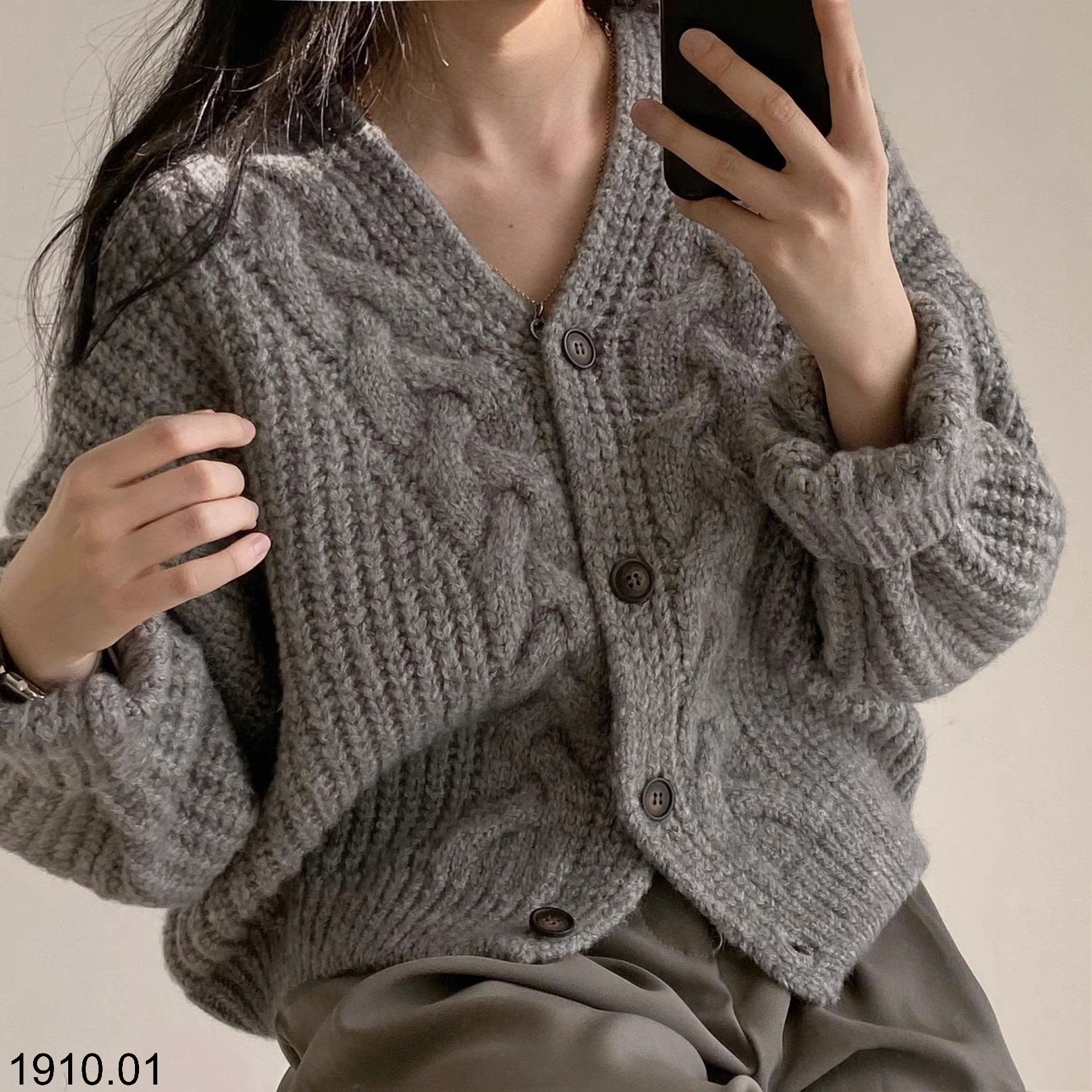 25HA1910.01 - ÁO LEN CARDIGAN KIỂU XOẮN