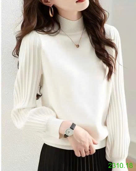 25HA2310.18 - ÁO LEN DỆT KIM PHỐI TAY XẾP LY