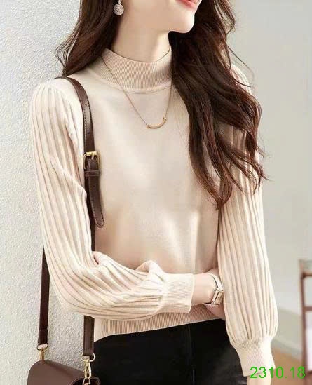 25HA2310.18 - ÁO LEN DỆT KIM PHỐI TAY XẾP LY