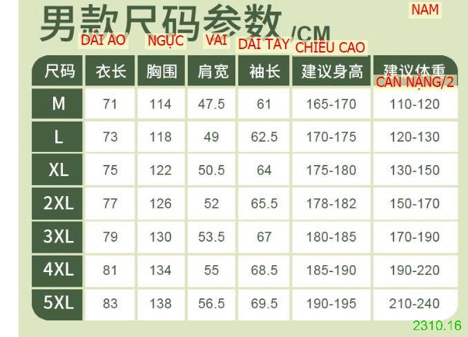 25HA2310.16 - ÁO KHOÁC GIÓ NAM NỮ CHỐNG THẤM NƯỚC