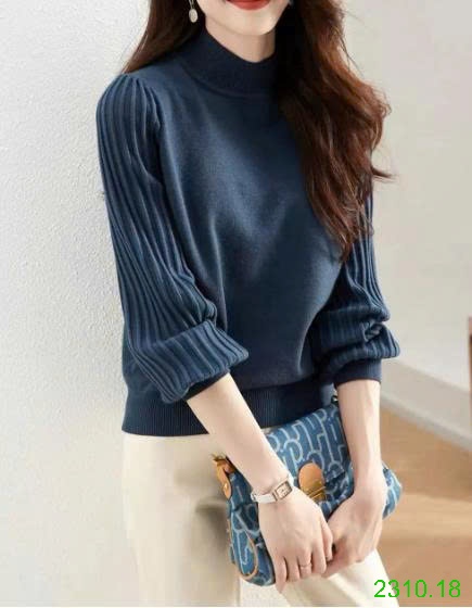 25HA2310.18 - ÁO LEN DỆT KIM PHỐI TAY XẾP LY