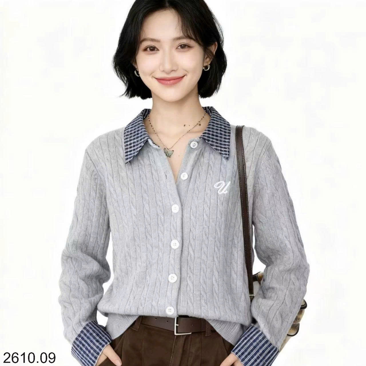 25HA2610.09 - ÁO LEN MIX TAY CỔ KẺ