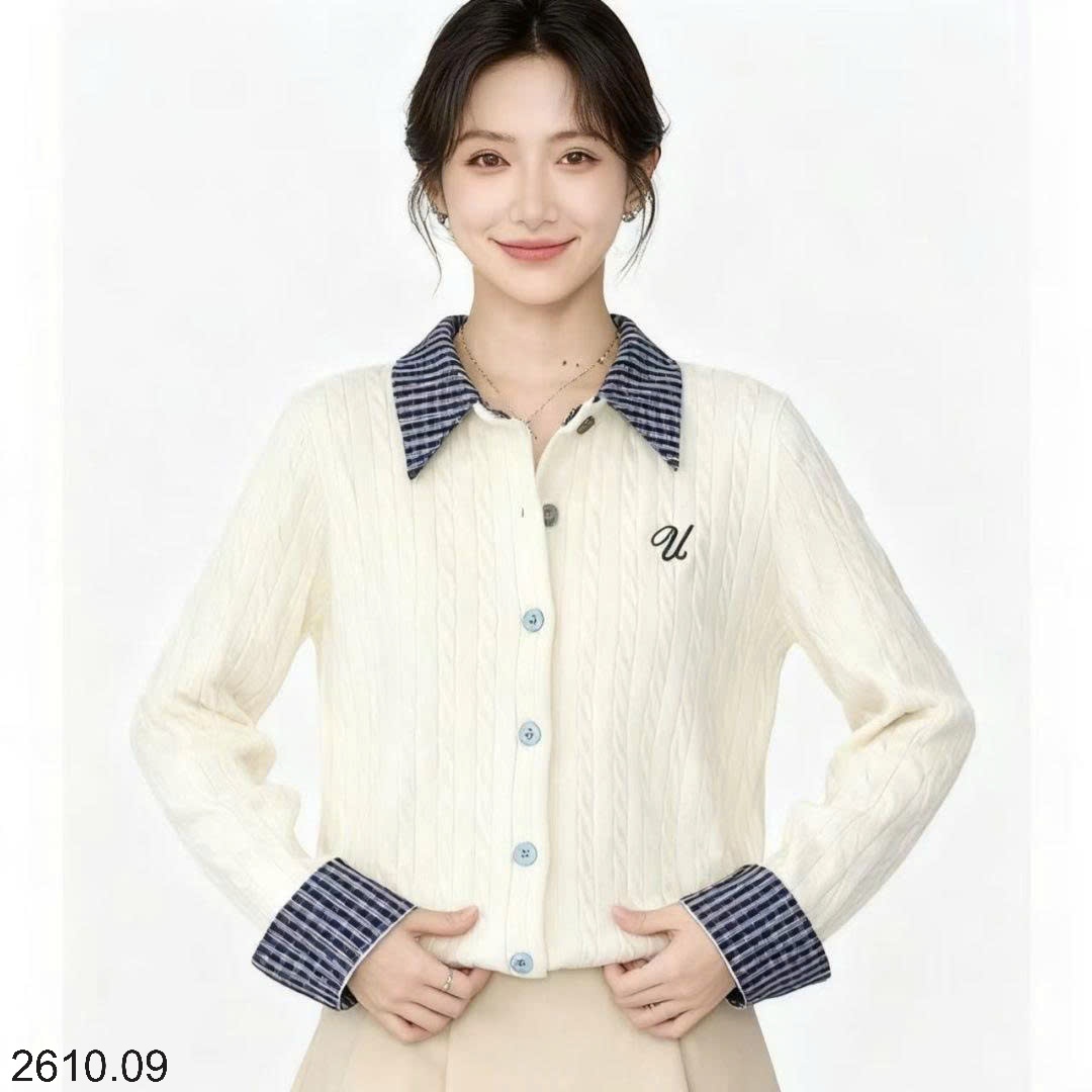 25HA2610.09 - ÁO LEN MIX TAY CỔ KẺ