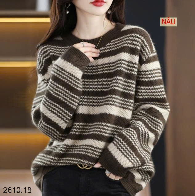 25HA2610.18 - ÁO LEN KẺ CỔ TRÒN NỮ