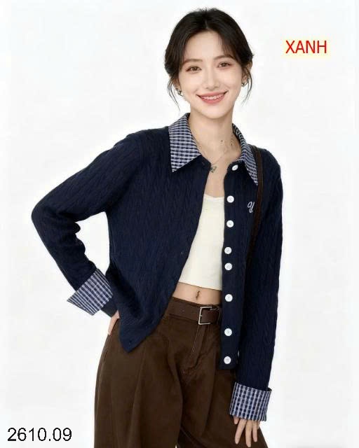 25HA2610.09 - ÁO LEN MIX TAY CỔ KẺ