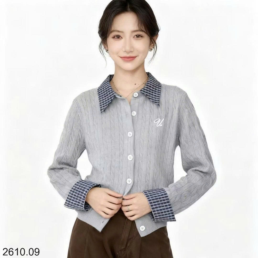 25HA2610.09 - ÁO LEN MIX TAY CỔ KẺ
