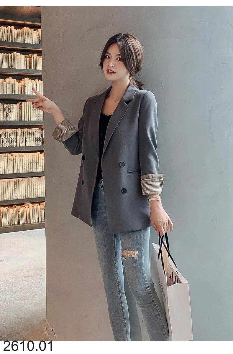 25HA2610.01 - ÁO BLAZER TAY KẺ