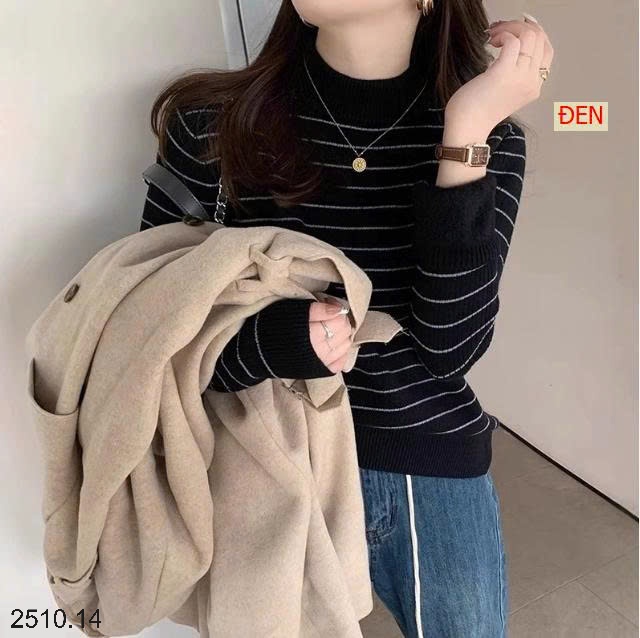 25HA2510.14 - ÁO LEN KẺ LÓT LÔNG CHO NỮ