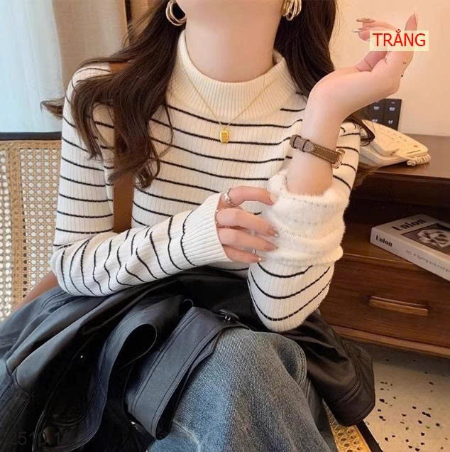25HA2510.14 - ÁO LEN KẺ LÓT LÔNG CHO NỮ