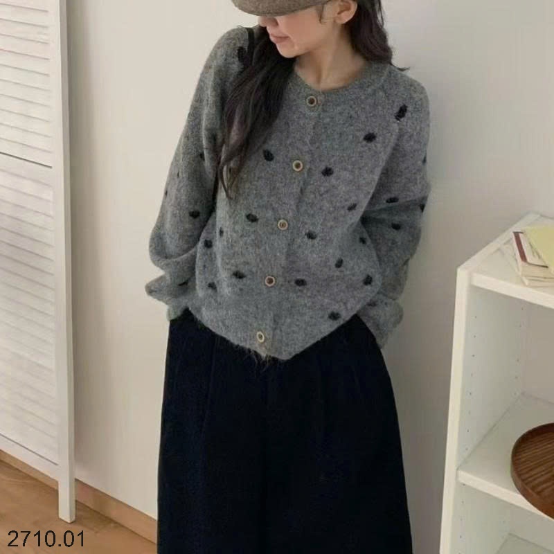 25HA2710.01 - ÁO CARDIGAN CHẤM BI NỮ