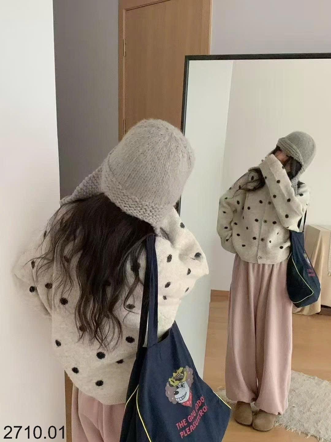 25HA2710.01 - ÁO CARDIGAN CHẤM BI NỮ