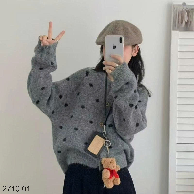 25HA2710.01 - ÁO CARDIGAN CHẤM BI NỮ
