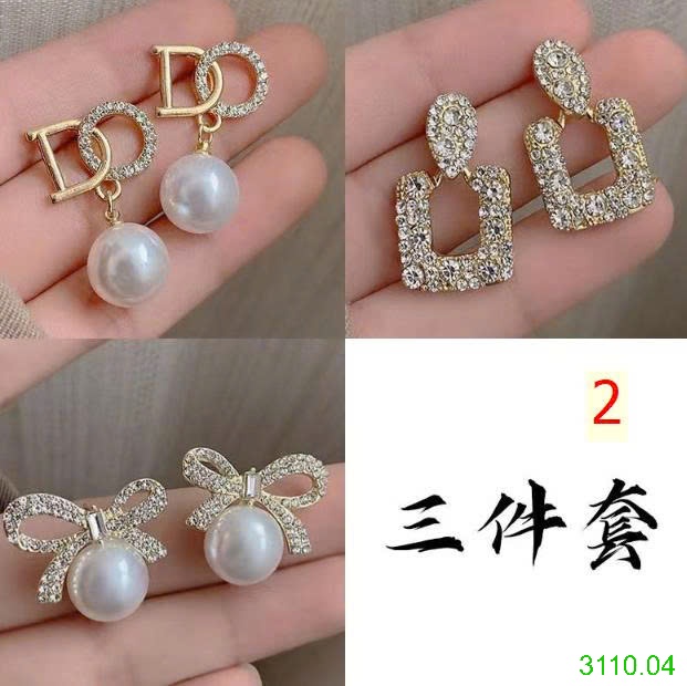 25HA3110.04 - SET 3 ĐÔI BÔNG TAI ĐÍNH ĐÁ