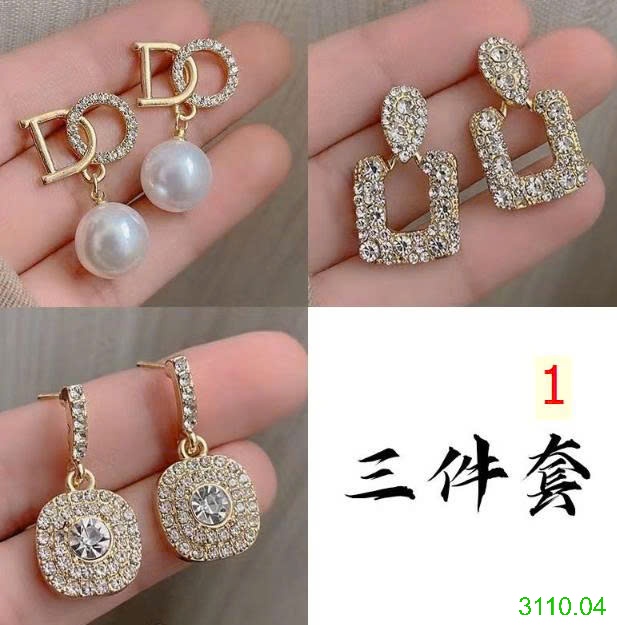 25HA3110.04 - SET 3 ĐÔI BÔNG TAI ĐÍNH ĐÁ
