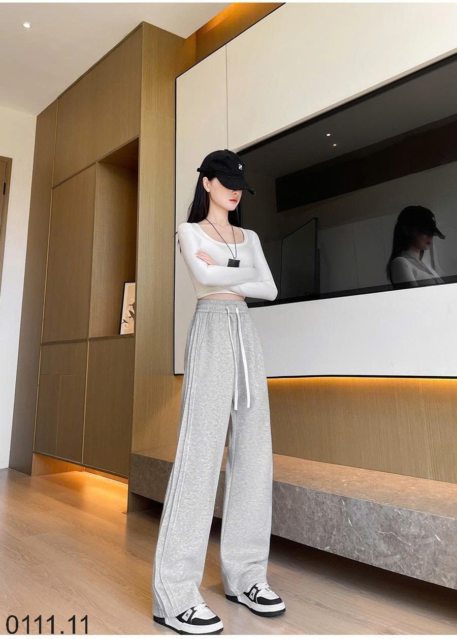 25HA0111.11 - QUẦN NỈ NỮ ỐNG RỘNG CÓ DÂY RÚT
