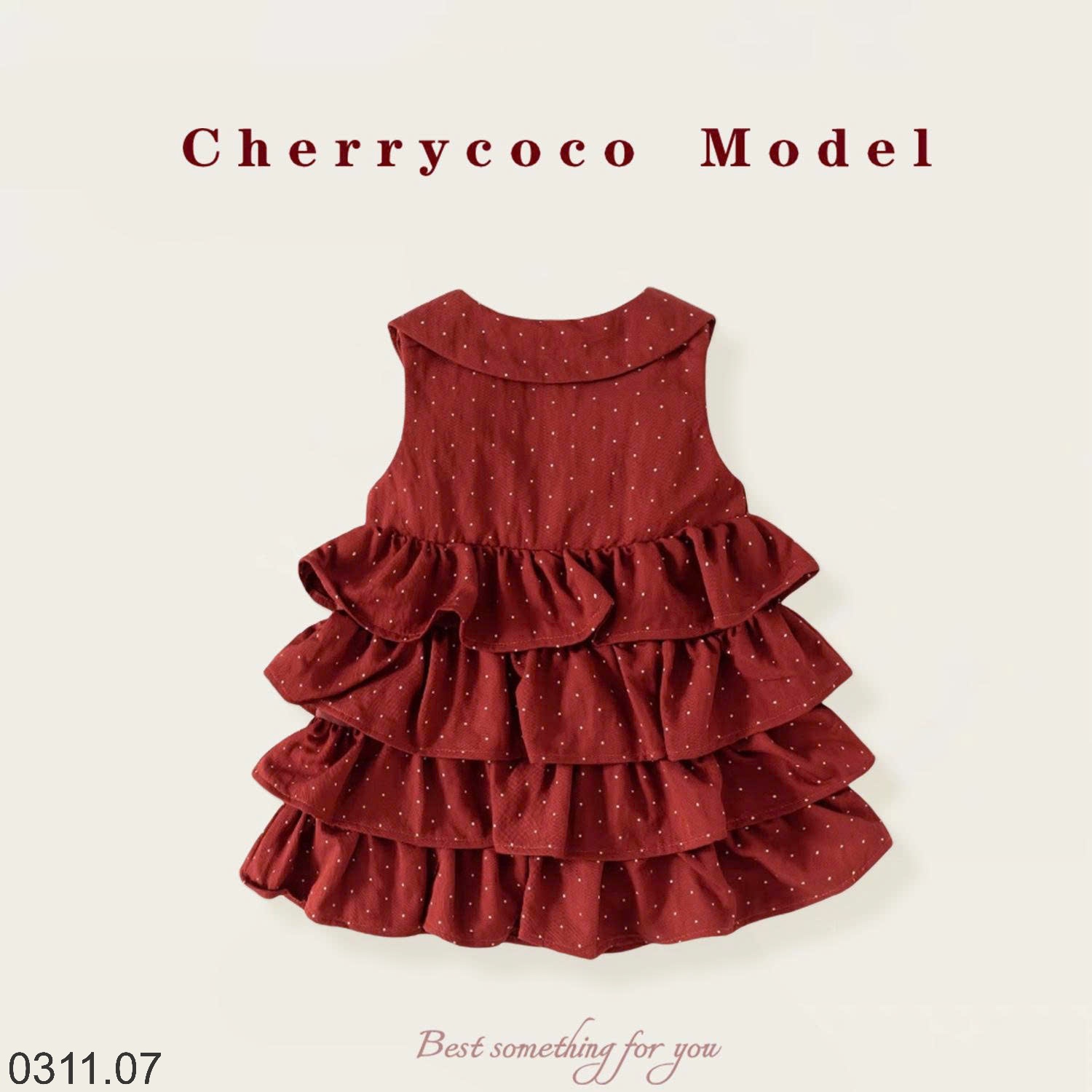 25HA0311.07 - SET VÁY XẾP TẦNG KÈM CARDIGAN CHERRY COCO