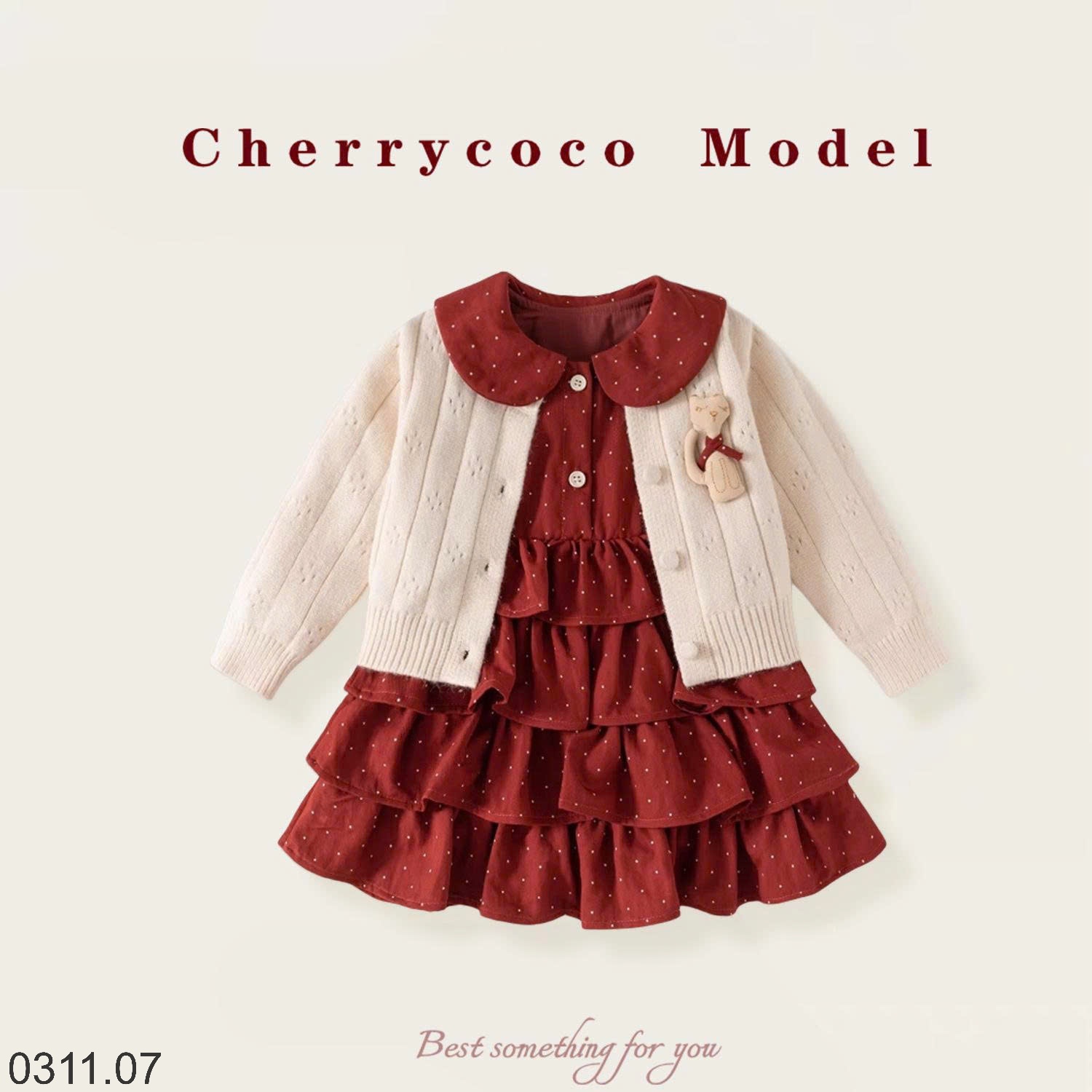 25HA0311.07 - SET VÁY XẾP TẦNG KÈM CARDIGAN CHERRY COCO
