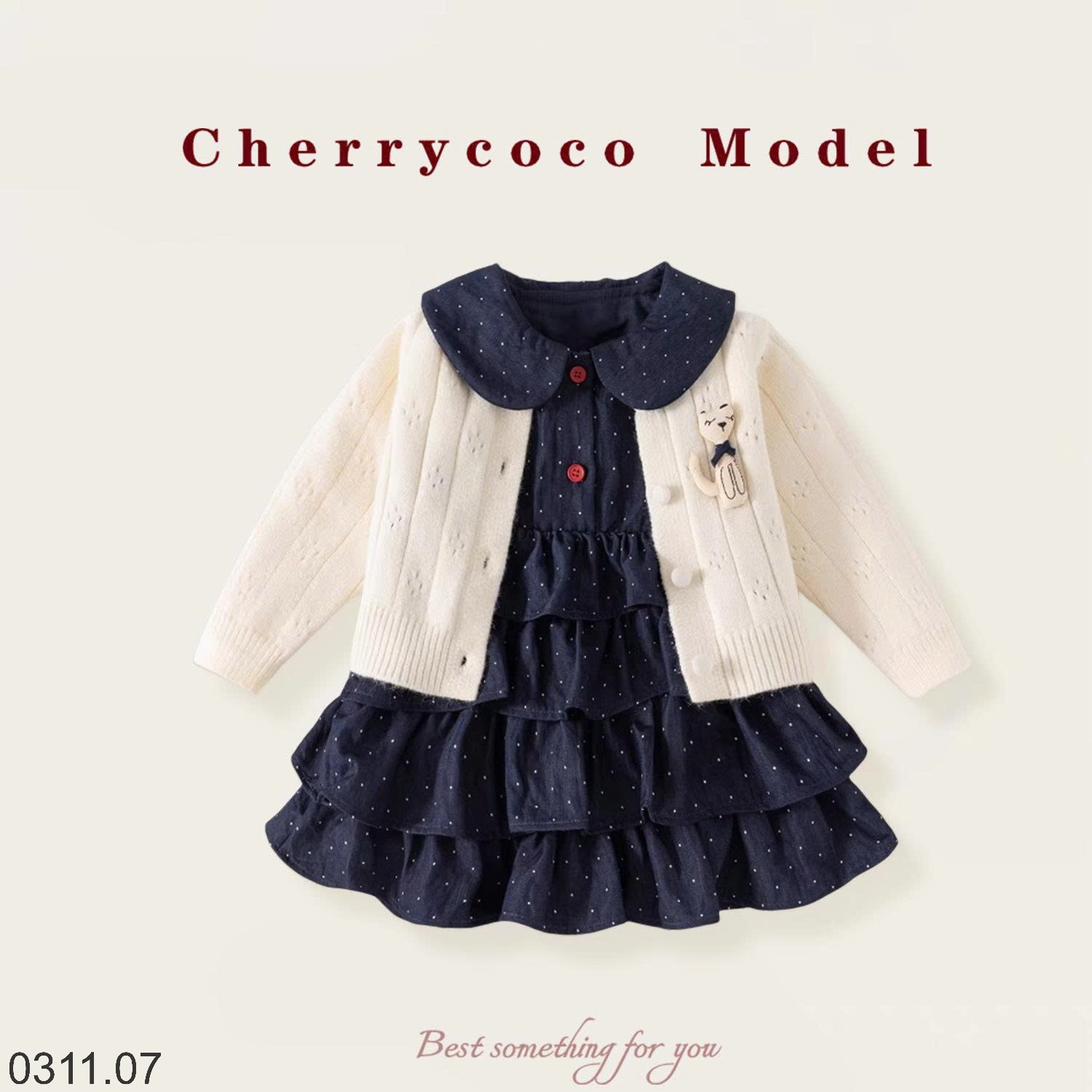 25HA0311.07 - SET VÁY XẾP TẦNG KÈM CARDIGAN CHERRY COCO