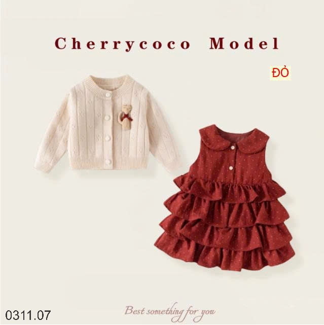 25HA0311.07 - SET VÁY XẾP TẦNG KÈM CARDIGAN CHERRY COCO