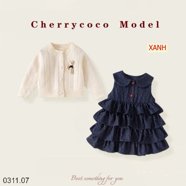 25HA0311.07 - SET VÁY XẾP TẦNG KÈM CARDIGAN CHERRY COCO