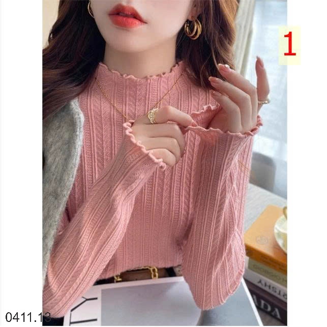 25HA0411.13 - ÁO LEN DỆT KIM VIỀN BÈO CAO CỔ CHO NỮ