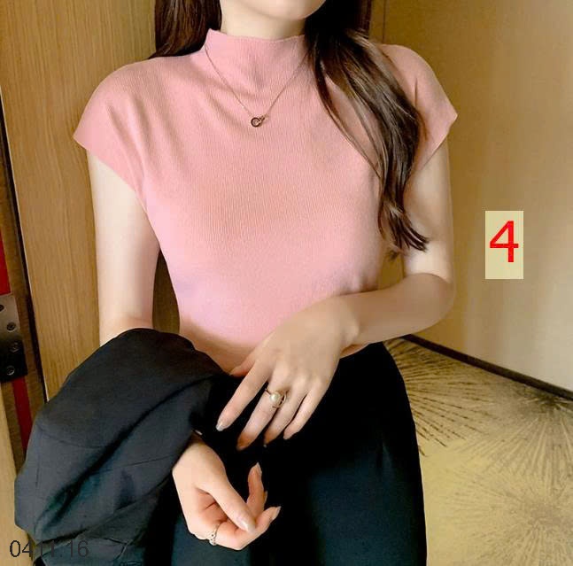 25HA0411.16 - ÁO LEN NGẮN TAY CAO CỔ DỆT KIM NỮ