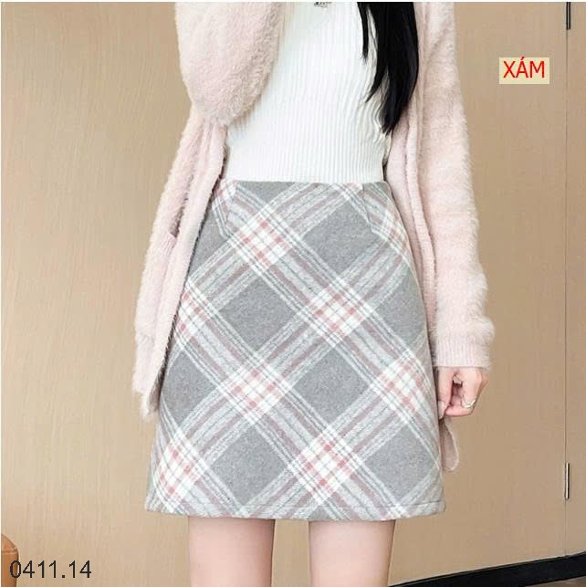 25HA0411.14 - CHÂN VÁY DẠ KẺ CHO NỮ