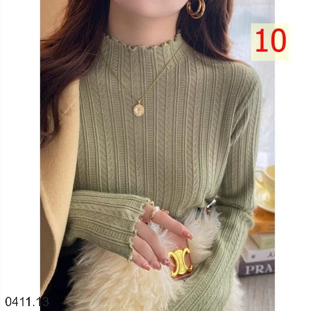 25HA0411.13 - ÁO LEN DỆT KIM VIỀN BÈO CAO CỔ CHO NỮ