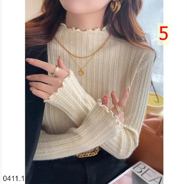 25HA0411.13 - ÁO LEN DỆT KIM VIỀN BÈO CAO CỔ CHO NỮ