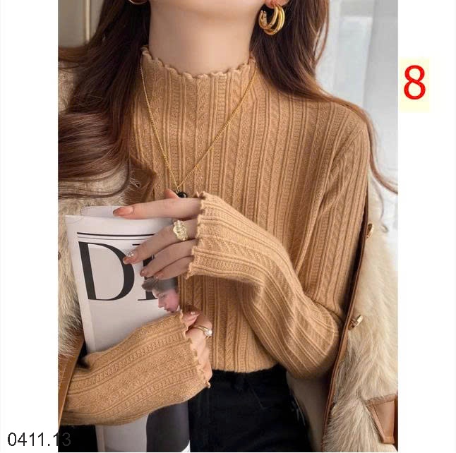 25HA0411.13 - ÁO LEN DỆT KIM VIỀN BÈO CAO CỔ CHO NỮ