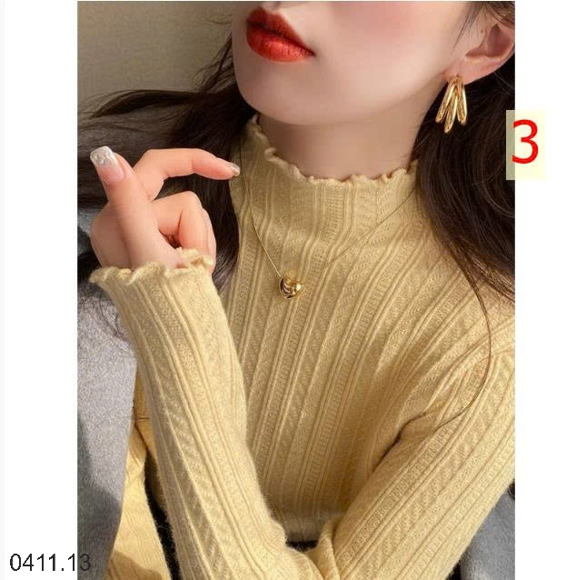 25HA0411.13 - ÁO LEN DỆT KIM VIỀN BÈO CAO CỔ CHO NỮ
