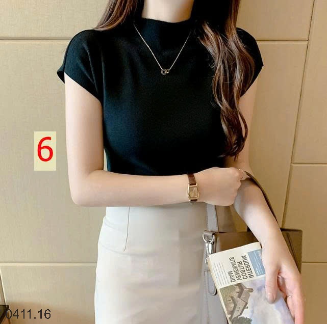 25HA0411.16 - ÁO LEN NGẮN TAY CAO CỔ DỆT KIM NỮ