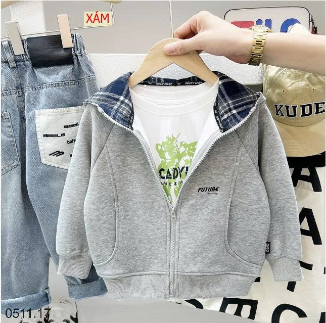 25HA0511.17 - ÁO KHOÁC CÓ MŨ TRÙM ĐẦU KẺ KACADY BÉ TRAI