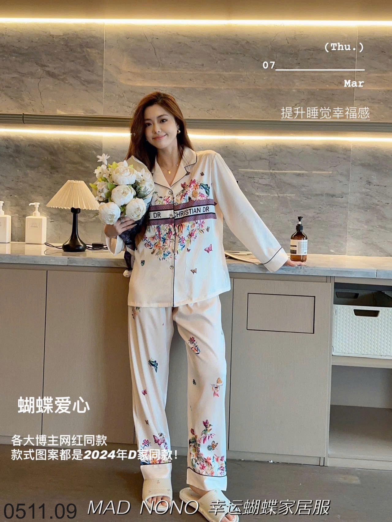 25HA0511.09 - BỘ PIJAMA LỤA XƯỚC SATIN MAD NONO