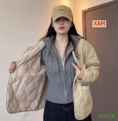 25HA0711.06 - ÁO KHOÁC LEN KÉO KHÓA MŨ TRÙM ĐẦU CHO NỮ