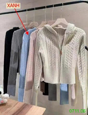 25HA0711.06 - ÁO KHOÁC LEN KÉO KHÓA MŨ TRÙM ĐẦU CHO NỮ